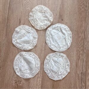 5‎ Pcs Vintage Doilies Coasters Handmade Lace Crochet Knit Linen 5”